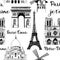 Paris sightseeing seamless pattern set. Eiffel tower, Arc de Triomphe, Basilica France. Vector hand drawn sketch