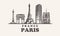 Paris skyline,France vintage vector illustration, hand drawn buildings