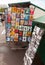 Paris souvenir shop counter with colorful postcards