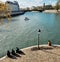 Paris street, the river Sein and the haussmanian building view of the capital city of France from Ile saint Louis