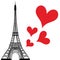 Paris town in France love heart, eiffel tower vector valentines day illustration