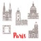 Paris travel landmarks vector buildings line icons