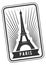 Paris travel sticker. Black world landmark label