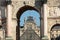 Paris - Triumphal Arch and Glass Pyramid in Louvre.