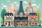 Paris urban landscape. Pattern with houses. Illustration