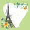 Paris vintage spring card.Eiffel tower,Watercolor