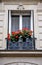 Paris window with geranium flowers