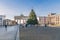 Pariser Platz with the Brandenburg Gate, Hanukkah candlestick and Christmas tree in Berlin, Germany