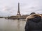 Parisian French man watching the flooding swollen Seine river