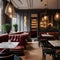 A Parisian-inspired cafe interior with bistro chairs, marble tabletops, vintage light fixtures, and a cozy corner for pastries1