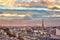 Parisian skyline with the Eiffel tower at sunset