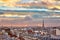 Parisian skyline with the Eiffel tower at sunset