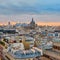 Parisian skyline with Saint-Augustin church at sunset