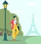 Parisian or Tourist Walk in Park near Eiffel Tower