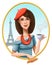 Parisienne with cup of coffee and croissant on a background of Eiffel tower