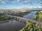 Park of the 850 anniversary of Moscow, Russia, left coast of the Moskva River, aerial view drone