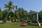 The park in the area of Bengkulu Province Traditional House with rafflesia arnoldi replica in Taman Mini Indonesia Indah, Jakarta