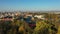Park autumn magical drone aerial Historical city Olomouc, shot view panorama tree leaves alley color tower Gothic church