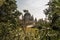 Park with beautiful trees around the church on the Mount of Beatitudes on the Sea of Galilee