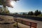 A park bench at the lookout at Cypress Mountain that overlooks downtown Vancouver.