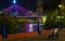 Park Bench near Han River Bridge illuminated at night. Han River. Da Nang, Vietnam