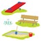 The Park Bench Sandpit Seesaw Activity Kid Relax Play Cartoon Vector