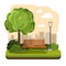 Park with bench. Streetlight and tree vector illustration