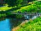 Park bridge with people bokeh background