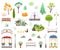 Park decor elements vector illustration set, cartoon flat city park garden landscape items collection icons isolated on