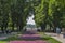 Park with flowers at the center of town of Silistra, Bulgaria