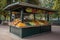 park food stand with a variety of fresh fruits, vegetables, and other healthy choices