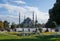 The Park in front of the Blue mosque in the spring