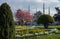 The Park in front of the Blue mosque in the spring