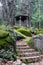 Park Gazebo with Mossy Rocks and Stairs