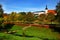 Park of the Generations and Peter and Paul church in Reichenbach-im-Vogtland town in Saxony, Germany