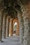 Park Guell in Barcelona unhewn stone buttresses of the Portico of the washerwoman Parc Guell designed by Antoni Gaudi, Barcelona