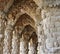 Park Guell in Barcelona unhewn stone buttresses of the Portico of the washerwoman Parc Guell designed by Antoni Gaudi, Barcelona