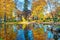 Park Kadriorg with pond at golden autumn. Tallinn, Estonia