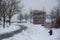 Park in Long Island City covered with snow during the Winter Storm Stella - New York.