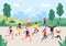 Park marathon. People running outdoor, joggers group and sport lifestyle. Jogging vector illustration