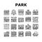 Park Meadow Nature And Playground Icons Set Vector