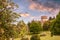 Park with medieval castle in Volterra, Tuscany, Italy