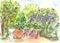 Park, nature, outdoor. Hand drawn sketch. Vibrant watercolor painting. Colorful artwork Watercolour landscape with trees
