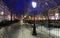 The park near Canal Saint-Martin at night .It is long canal in Paris, connecting the Canal de l`Ourcq to the river Seine
