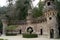 Park pavilion with the fountain and ornate towers, at Quinta da Regaleira, Sintra, Portugal