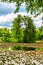 Park pond full of waterlilies in baroque Castle Gardens in Cesky Krumlov, Czech Republic