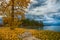 Park on riverfront in autumn