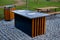 Park seating, wooden tables and benches picnic and barbecue, gas