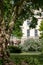 Park Square and Park Cresent gardens overlooking the Nash Terrace townhouses built in neoclassical style at Regent`s Park, London