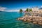 Park in Vevey town near Montreux with Swiss Alps in background, Switzerland, Europe